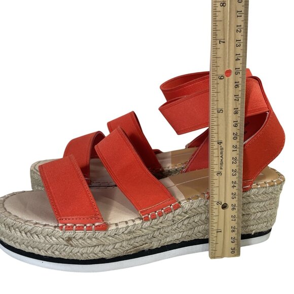 Dolce Vita Espadrille Sandals Womens 9 Platform Wedge Orange Coral Strap Slip On - Picture 6 of 10